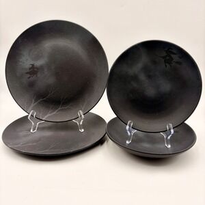 Mesa Brasil Matte Stoneware Halloween Plate Bowl Set Witch Moon Spooky 4pc Sets